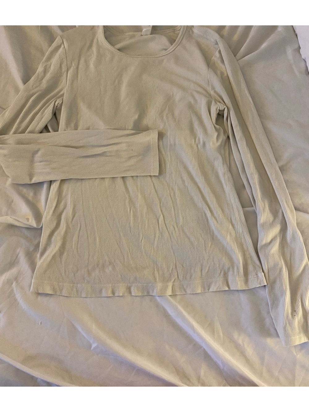 Yogalicious Long Sleeve Ribbed Tee in Light Beige